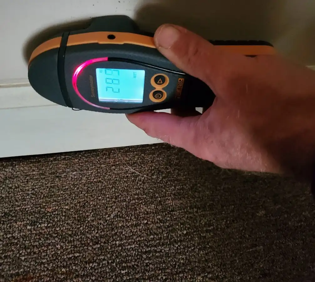 Moisture detection at baseboard during Sewage Cleanup & Sanitation in Covina